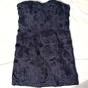 J. Crew 100% Silk Rose Strapless Mini Dress 12 Navy Blue 3D Rosette Flowers NWT